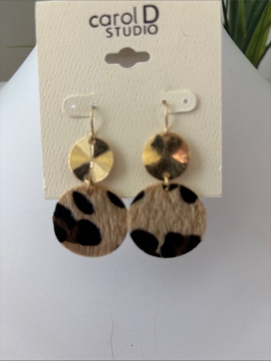 Carol D Studio Jewelry - Carol D Studio Calf Hair Leopard print, goldtone circle,dangle,fishook